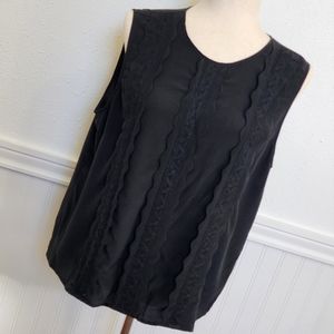 J.crew 365 BLACK Scalloped lace shell 100% Silk sleeveless blouse tank top Large